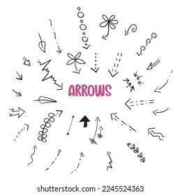 Set hand drawn vector arrows.