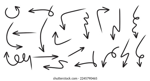 Set of Hand drawn vector arrows doodle on white background. design element vector illustration.