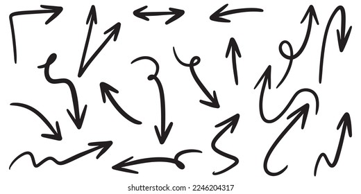 Set of Hand drawn vector arrows doodle on white background. design element.