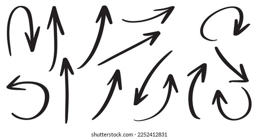 Set of Hand drawn vector arrows doodle on white background. design element vector illustration.