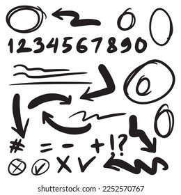 Set of Hand drawn vector arrows doodle on white background. design element vector illustration.