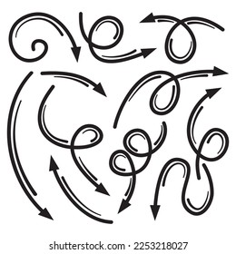 Set of Hand drawn vector arrows doodle on white background. design element vector illustration.