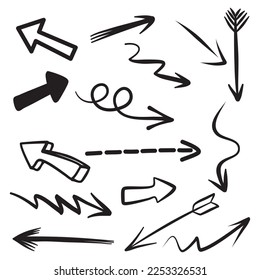 Set of Hand drawn vector arrows doodle on white background. design element vector illustration.