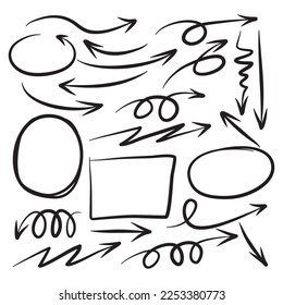 Set of Hand drawn vector arrows doodle on white background. design element vector illustration.
