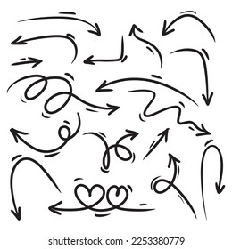 Set of Hand drawn vector arrows doodle on white background. design element vector illustration.