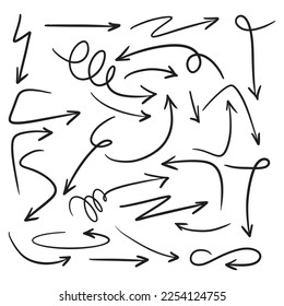 Set of Hand drawn vector arrows doodle on white background. design element vector illustration.