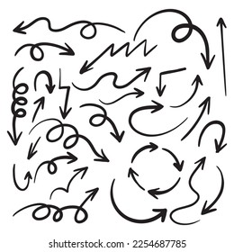 Set of Hand drawn vector arrows doodle on white background. design element vector illustration.