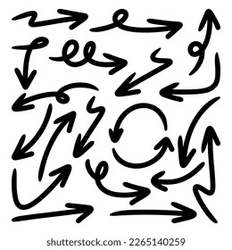 Set of Hand drawn vector arrows doodle on white background. design element vector illustration.