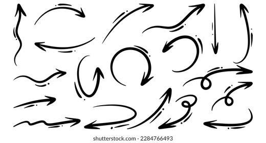 Set of Hand drawn vector arrows doodle on white background. design element vector illustration.