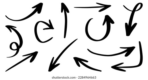 Set of Hand drawn vector arrows doodle on white background. design element vector illustration.