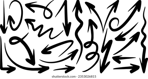 Set of Hand drawn vector arrows doodle on white background. design element vector illustration.