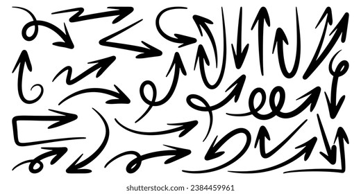 Set of Hand drawn vector arrows doodle on white background. design element vector illustration.