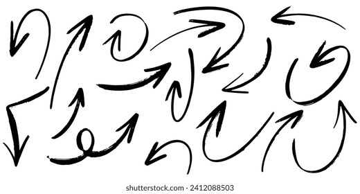 Set of Hand drawn vector arrows doodle on white background. design element vector illustration.
