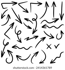 Set of Hand drawn vector arrows doodle on white background. design element vector illustration.