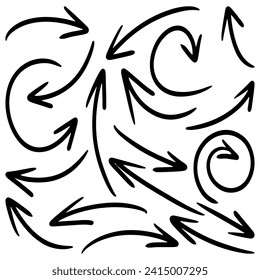 Set of Hand drawn vector arrows doodle on white background. design element vector illustration.