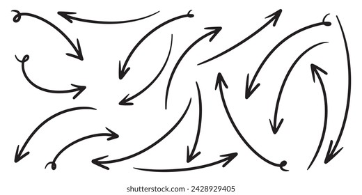 Set of Hand drawn vector arrows doodle on white background. design element vector illustration.
