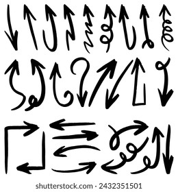 Set of Hand drawn vector arrows doodle on white background. design element vector illustration.