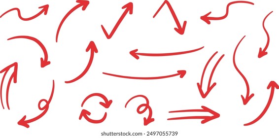 Set of Hand drawn vector arrows doodle on white background. design element vector illustration red