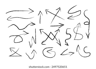 Set of Hand drawn vector arrows doodle on white background. Handmade Doodle Vector Arrow Set.