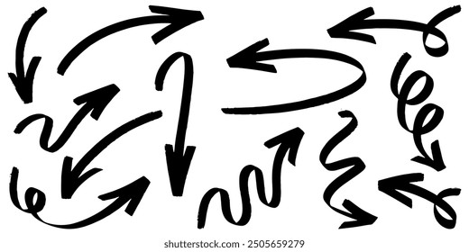 Satz von Hand gezeichneten Vektorpfeilen doodle auf weißem Hintergrund. design element, Vektorgrafik.