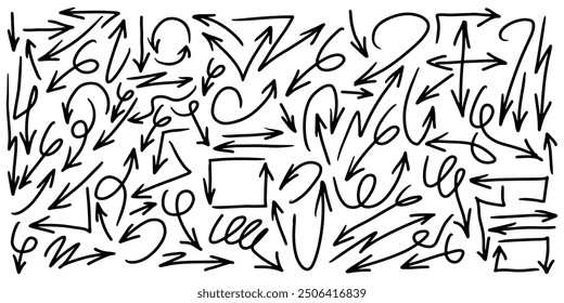 Set of Hand drawn vector arrows doodle on white background. design element vector illustration.