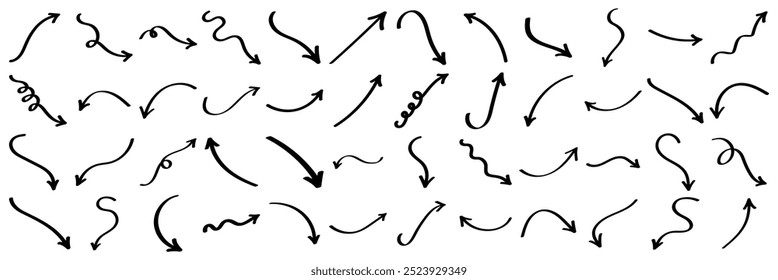 Set of Hand drawn vector arrows doodle on white background. Design element vector illustration.