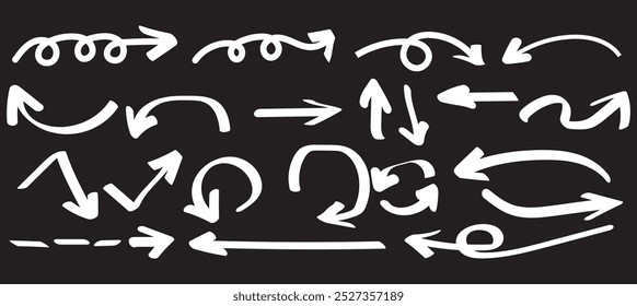 Set of Hand drawn vector arrows doodle on white background. design element vector illustration