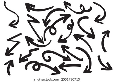 Set of Hand drawn vector arrows doodle on white background. design element vector illustration.