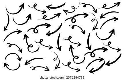 Set of Hand drawn vector arrows doodle on white background. design element.
