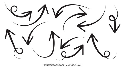 Set of Hand drawn vector arrows doodle on white background. design element vector illustration.