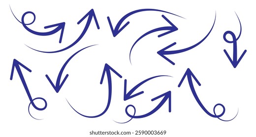 Set of Hand drawn vector arrows doodle on white background. Design element vector illustration.
