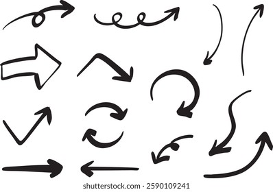 Set of Hand drawn vector arrows doodle on white background. design element vector illustration