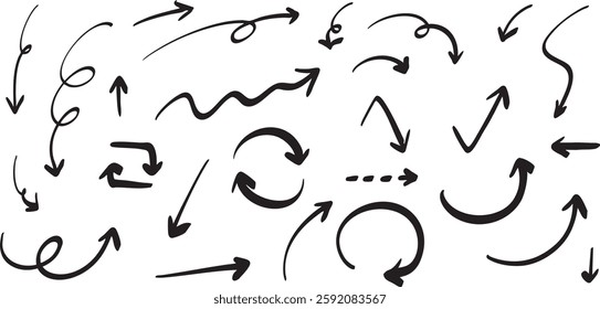 Set of Hand drawn vector arrows doodle on white background. design element vector illustration