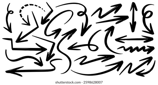 Set of Hand drawn vector arrows doodle on white background. design element vector illustration.