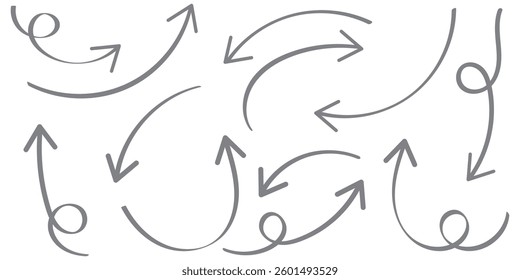 Set of Hand drawn vector arrows doodle on white background. design element vector illustration.