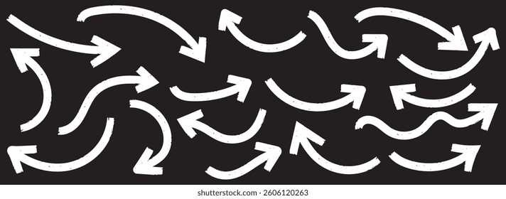 Set of Hand drawn vector arrows doodle on white background. Bold brush drawn arrows. design element vector illustration. Sketchy arrow with pen, crayon, and chalk effects. Hand drawn style with brush 