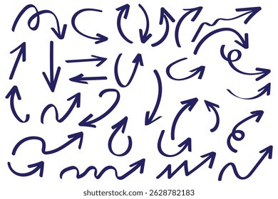 Conjunto de flechas de Vector dibujadas a mano doodle sobre fondo blanco. elemento de diseño Ilustración vectorial.