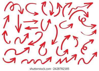 Conjunto de flechas de Vector dibujadas a mano doodle sobre fondo blanco. elemento de diseño Ilustración vectorial.
