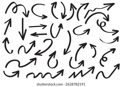Set van Hand getekende vector pijlen doodle op witte achtergrond. ontwerp element vector illustratie.