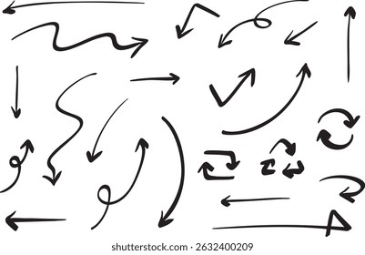 Set of Hand drawn vector arrows doodle on white background. design element vector illustration