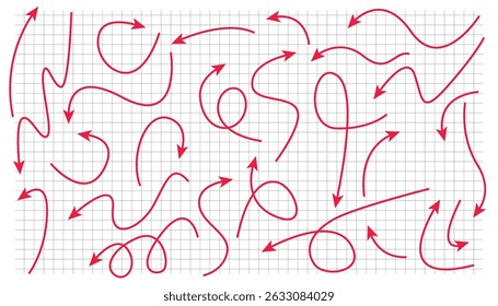Set of hand drawn vector arrows lines. set of hand drawn arrow lines. red lines arrows collection