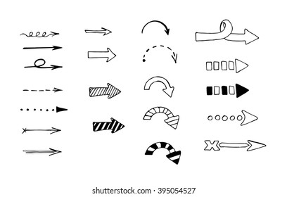 Set of hand drawn vector arrows. Totally editable.