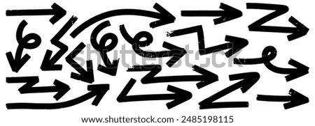 Set of Hand drawn vector arrows doodle on white background. Bold brush drawn arrows. design element vector illustration.