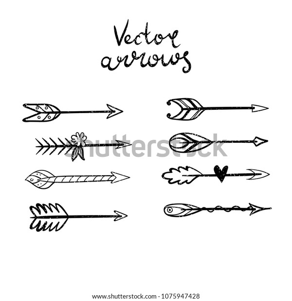 Set of hand drawn\
vector arrows isolated on white background. Tribal vector\
illustartion for your\
design.