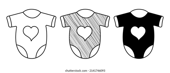 Set of hand drawn vector Baby Onesies in a doodle cartoon style