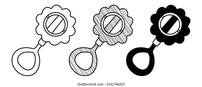 Set of hand drawn vector Baby Rattle in a doodle cartoon style