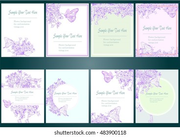 Set hand drawn vector background rangoon creeper and butterflies for text.