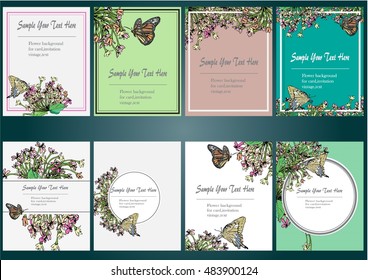 Set hand drawn vector background rangoon creeper and butterflies for text.