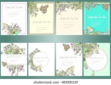 Set hand drawn vector background rangoon creeper and butterflies for text.