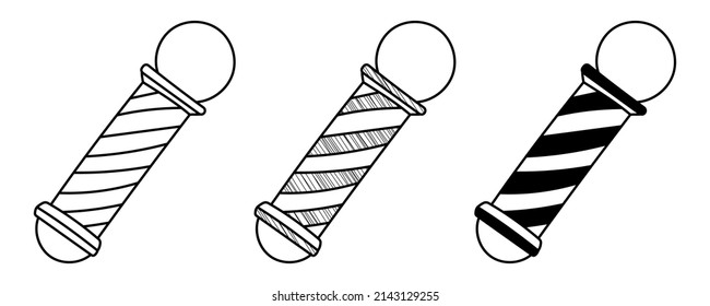 Set of hand drawn vector Barber Pole in a doodle cartoon style